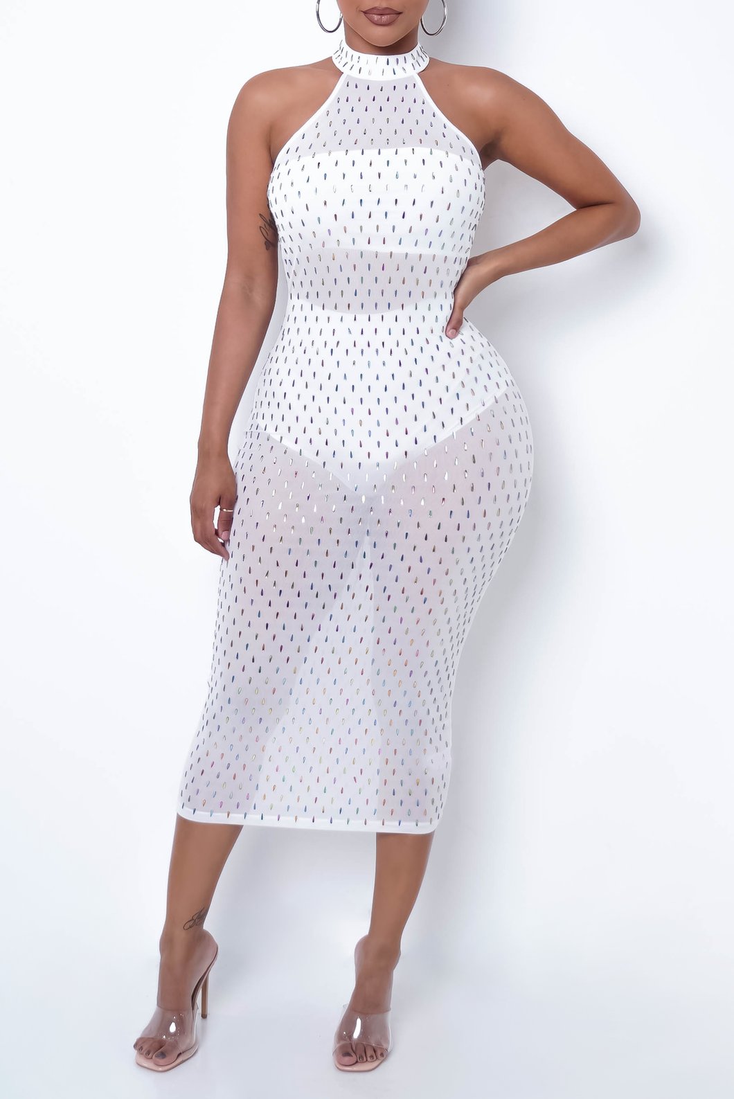 WHITE SHEER MIDI DRESS