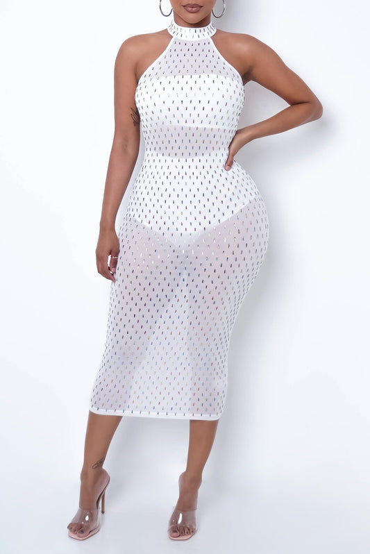 WHITE SHEER MIDI DRESS